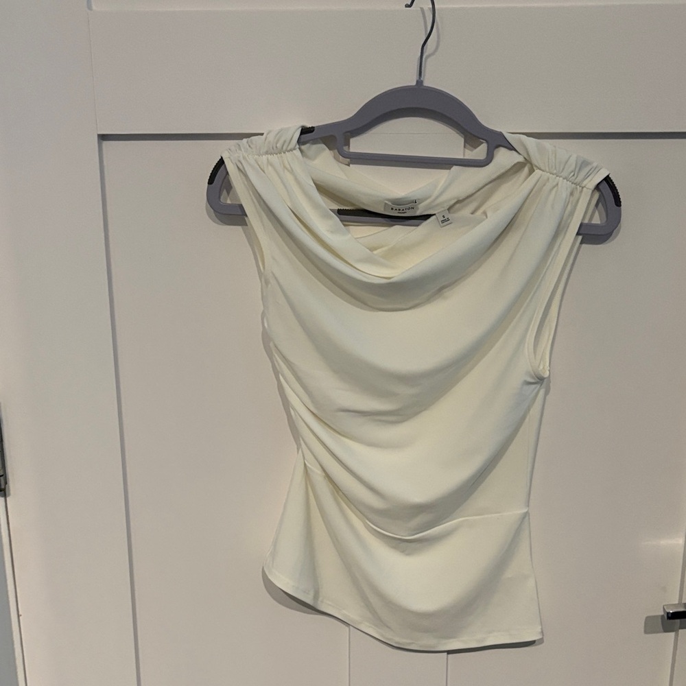 Babaton Cream Sleeveless Drape Blouse